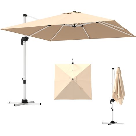 Verstellbarer Sonnenschirm mit Kreuzfuß, aus Polyester, Aluminium und Metall, 295 x 295 x 260 cm, Khaki