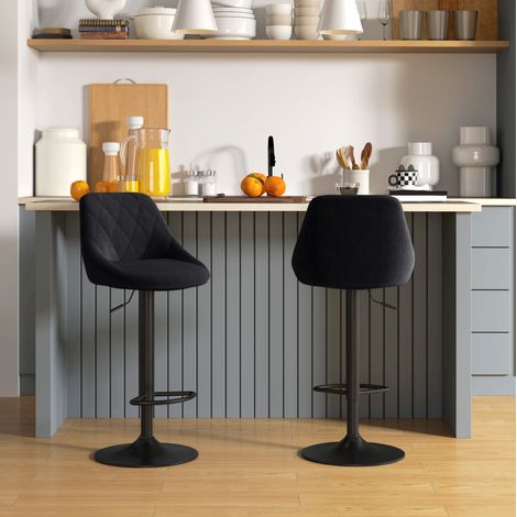 Lot de 2 tabourets de bar réglables en hauteur noirs avec dossier et repose-pieds, assise pivotante, style bistrot  CHICFURN (1/5)