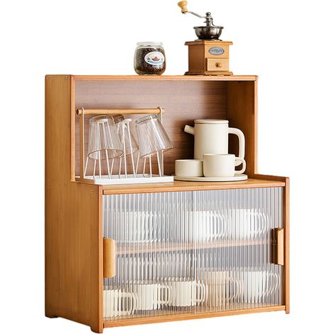 Mobiletto da cucina, mobile contenitore per piano di lavoro con divisorio a due strati e piano di lavoro apribile, organizer per armadi in bambù, porta trasparenti - lunghezza 55 (1/5)