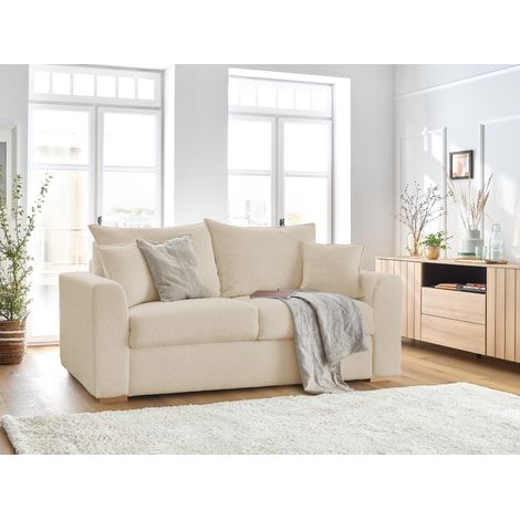 BOBOCHIC - Canapé droit convertible ouverture express AUGUSTIN tissu bouclette 140x200 Beige (1/5)