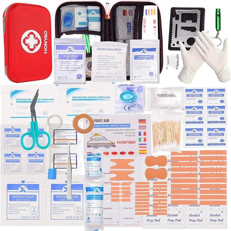 Trousse de Premier Secours, Trousse Pharmacie, 200 Pièces Boîte de d'urgence de Survie Extérieur pour Voiture Maison Lieu de Travail Voyage Camping Randonnée et Sports en Plein Air (1/5)