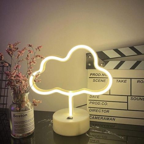 Néon Nuage - Lampe Table LED Blanc Chaud - Alimentation USB ou Piles AA - Pour Chevet Bureau Coiffeuse - 21,5 x 20,8 x 6,5 cm (1/5)