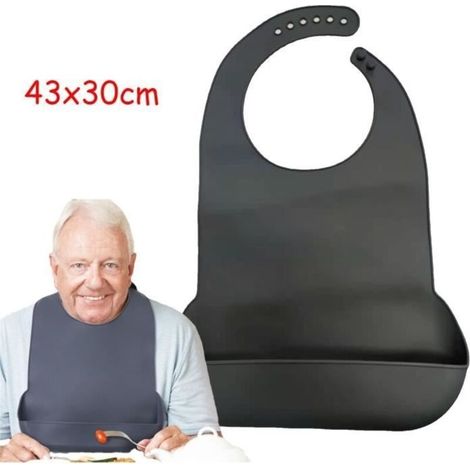 Bavoir Adulte,Tablier étanche,Bavoir de Repas réglable en silicone,avec poche et ramasse-miettes,pour Patient,Personnes âgées,Manger