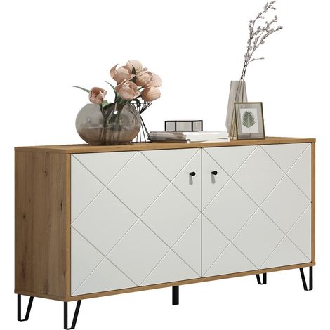 Buffet Commode Meuble TV Salon Tactile Taille d'assemblage (LxHxP) 123 x 76 x 40 cm Couleur chêne Artisanal avec Blanc 210287107 (1/5)