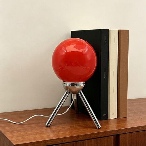 Lampe de Table en Verre avec Globe Rond et 3 Pieds, 3 Couleurs de Lumière, USB, Lampe de Chevet pour Chambre d'Enfant, Rouge (1/3)