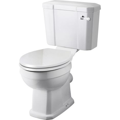 Milano Richmond White Ceramic Close Coupled Bathroom Toilet Pan WC and Cistern with Chrome and White Flush Lever Handle and Soft Close Seat