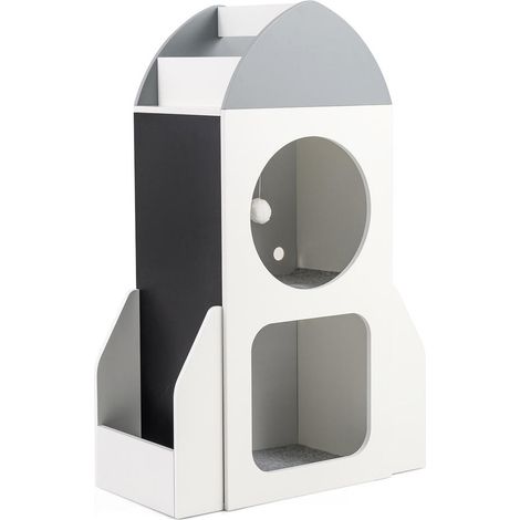 Pour chambre enfant et crèche étagère de rangement jouets fusée blanche multifonction avec tableau ardoise (1/5)