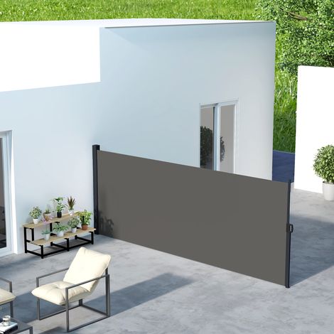 Store latéral Brise-Vue paravent rétractable dim. 4L x 1.60H m alu. Polyester Anti-UV Haute densité 180 g/m² Gris foncé