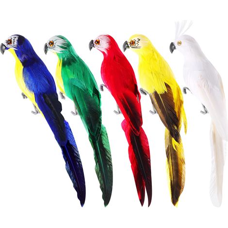 Lot de 5 Faux perroquets artificiels pour Halloween, Perroquet de Pirate à Plumes pour Noël, Loisirs créatifs, Jungle, Jardin, décoration d'intérieur, Couleurs Assorties (1/5)