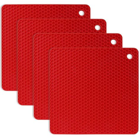 Dessous de verre en silicone, lot de 4, antidérapant, résistant à la chaleur jusqu'à 230 °C, multifonction, repose-cuillère, dessous de verre pour la cuisine et la salle à manger. (1/5)