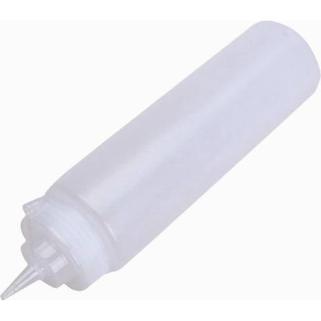 Clear plastic sauce dispenser with white cap, 250 ml (1/5)