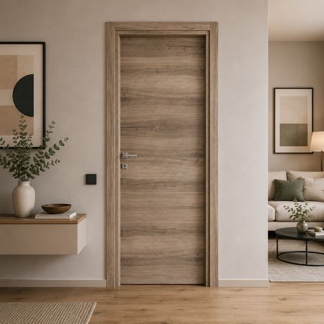 Porta da interno battente reversibile olmo nocciola effetto venato in MDF H210 cm - 90xH210 cm (1/5)