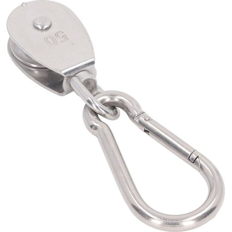 Poulie simple M50, roulement 400 kg, galet en acier inoxydable avec mousqueton à ressort M12 (1/5)