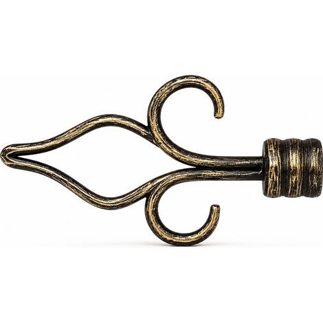 Lot de 2 embouts fleur de lys de tringle à rideaux Ø20 mm en fer forgé – Noir et or (1/4)