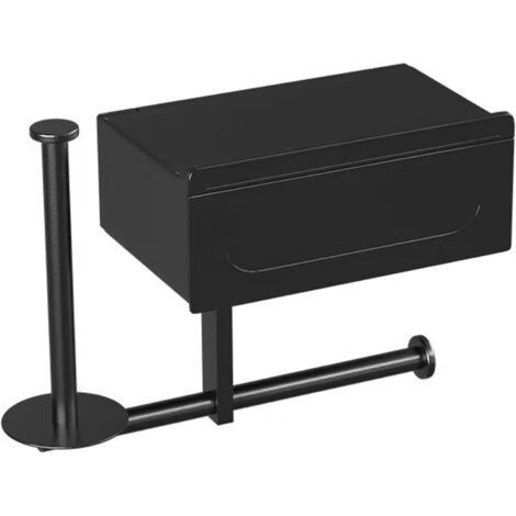 Porte-papier toilette, sans perçage, avec boîte à lingettes humides, étagère et tiroir, en acier inoxydable et ABS, pour ranger le papier toilette, noir (1/5)