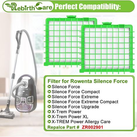 Convient pour le lot de 2 filtres pour aspirateurs Rowenta Silence Force, Silence Force Compact, Silence Force Extreme/Compact Extreme et X-Trem Power/XL - pièces détachées - remplacement ZR002901 - a (1/5)