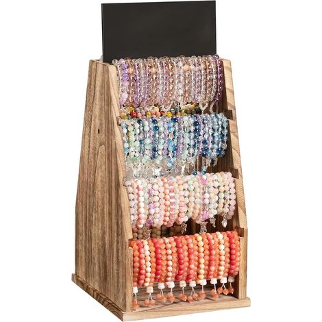 Porte-bracelets de présentation Support De Rangement Rotatif Double Face À Rangement pour Bracelets en Bois avec Tableau Noir Commode, Chambre, Coiffeuse, Salon d'Artisanat, Boutique (1/5)