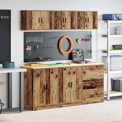vidaXL Armoires de garage 6 pcs vieux bois bois d'ingénierie (1/5)