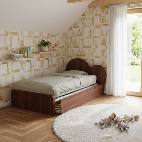 Letto a cuore 1 piazza e mezza con secondo letto estraibile - Perfetto per camerette - Noce canaletto