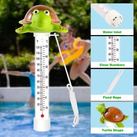 Floating pool thermometer with lanyard, shock-resistant, for measuring water temperature in pools, spas, hot tubs, and aquariums. - AquaForge (1/3)