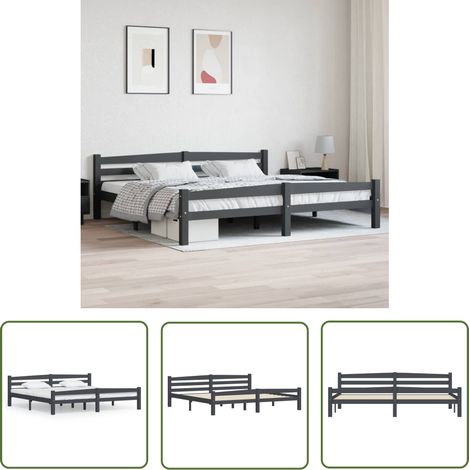 The Living Store Massivholzbett Dunkelgrau Kiefer 200x200 cm - Massivholzbette - Doppelbett - Kiefernbett - Dunkles Bett - Modernes Bett (1/5)
