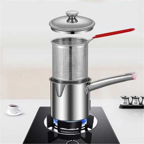 Marmite de friteuse 1,8 L en acier inoxydable, panier polyvalent pour friteuse domestique, petit modèle pour la maison (1/5)