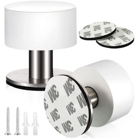 2 Pcs Arret de Porte Sol Butoir Porte Acier Inoxydable Butée de Porte Adhésive Arrêt de Porte à Double Usage avec Amortisseur de Son pour Interieur et Exterieur (Blanc)