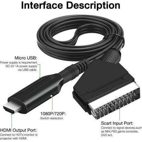 Convertisseur SCART vers HDMI Adaptateur Peritel vers HDMI Audio Vido HD avec Cble USB pour couleurs multiples COMMUTATEUR TV (1/4)