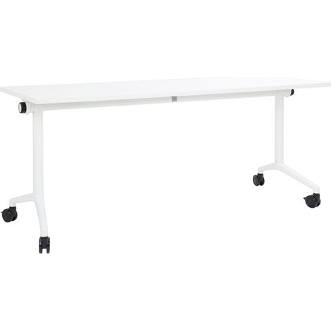 Scrivania rettangolare pieghevole con rotelle portatile con struttura in metallo bianco 180 x 60 cm Cavi