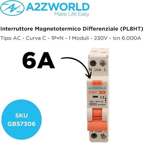 Differential magneto-thermal switch, 1P+N 220 V from 1 DIN module, RCBO 1P+N 4.5 kA 30 mA C6 6 A (1/4)