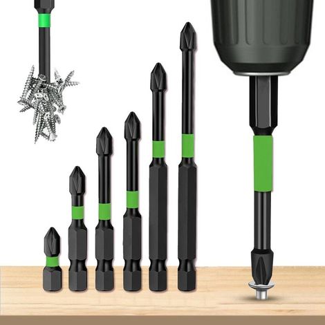 Juego de puntas de destornillador magnéticas antideslizantes fabricadas en acero S2 con ranura para cabeza Phillips y extractor de tornillos antideslizante, y puntas de destornillador magnéticas para  (1/5)