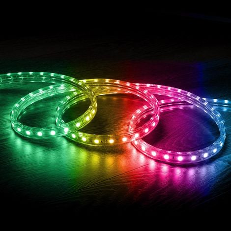 Striscia LED RGB 220V SMD 60 LED/m 10W/m Larga 16mm IP65 Taglio 100cm con Telecomando IR 1 m