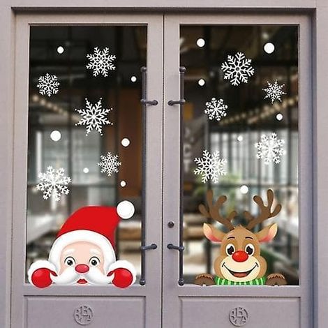 Lot de 5 autocollants décoratifs pour grilles de fenêtre de Noël, représentant le Père Noël et un élan. (1/3)