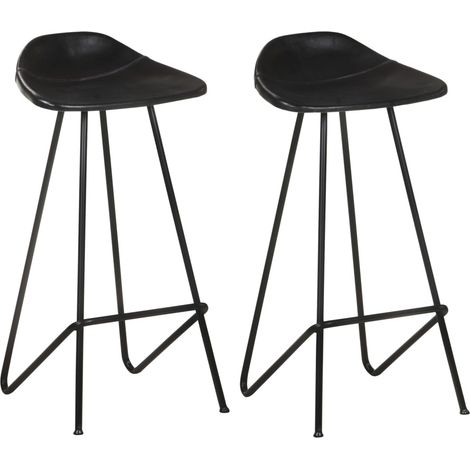 Barhocker 2 Stk. Schwarz Echtleder