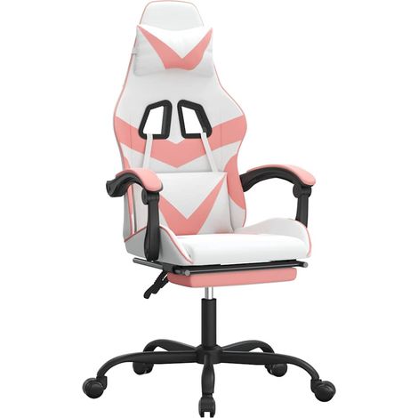 Silla gaming con reposapiés cuero sintético blanco y rosa vidaXL (1/5)