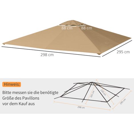 Toit remplacement pavillon beige polyester imperméable UV résistant, 2,98 x 2,95 m, pièce rechange pergola jardin résistant aux intempéries (1/5)
