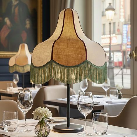 Lámpara de Mesa Beige y Yute con Flecos Verdes Serie LIV (1/5)