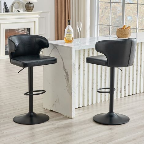 Ensemble de 2 tabourets de bar avec dossier réglable en hauteur, pivotants 360°, grande base et repose-pieds, tabourets modernes pour bar cuisine, chaises seules (1/5)