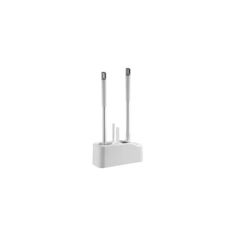 Juego de dos cepillos de inodoro de alta calidad para montaje en pared, cepillo de inodoro de plástico con mango largo y base porosa, cepillo de baño para la limpieza del baño. (1/4)