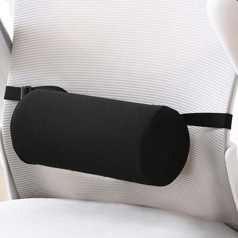Coussin Lombaire Cylindrique 28 cm avec Sangle, Oreiller de Soutien Ergonomique pour Dos, Housse Lavable, pour Chaise de Bureau, Voiture, Voyage et Conduite, Noir (1/5)