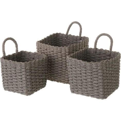Lot de 3 panier de rangement avec poignée, corbeille de rangement carrée en papier tressé coloris gris -JUANIO (1/3)