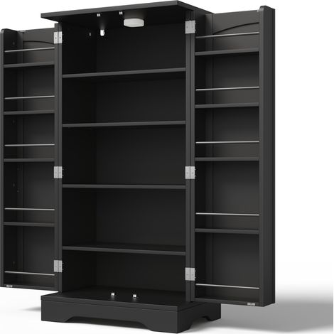 Credenza alta da cucina in MDF nera 120,5x60x40 cm con luce LED sensore (1/5)