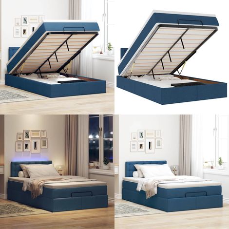 Lit ottoman avec matelas et LED bleu 120x190 cm tissu - Matelas à ressorts ensachés - Rangement sous lit (1/5)