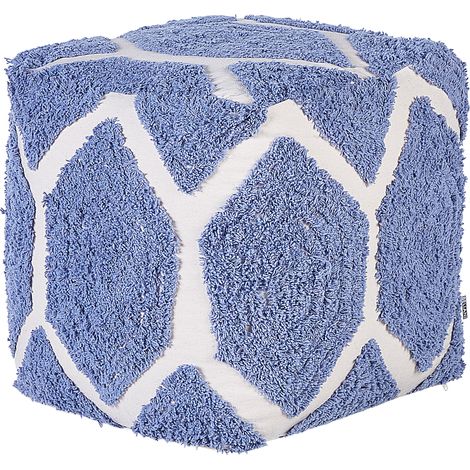 Puf de algodón beige azul 40 x 40 cm patrón geométrico sala de estar Rojhan