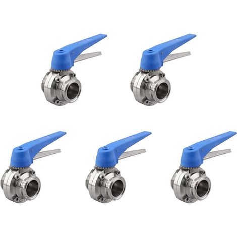 Vanne papillon 5X avec poignée à gâchette bleue, acier inoxydable 304, raccord Tri-Clamp (vanne papillon Tri-Clamp 1,5 pouce) (1/5)