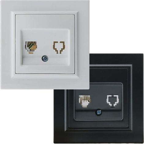 Prise téléphone - module électrique noir mat, dimensions 84 x 84 x 40 mm, design fonctionnel pour installations modernes et propres.