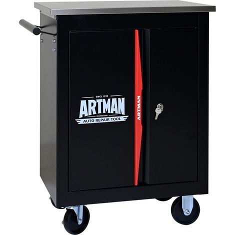 Carrello portautensili a doppia porta con serratura, acciaio nero e rosso (1/5)