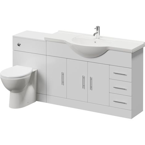 Alexander James Gloss White 1700mm 3 Door Vanity Unit Toilet Suite - 1700mm - Chrome 96mm Bar HandleJames Toilet Pan and Seat