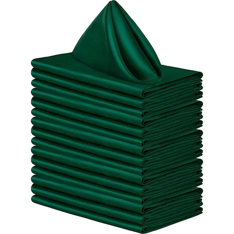 Serviettes de table en coton satin 30x30 cm vert foncé, lot de 20 pièces lavables, idéales pour mariage et réceptions (1/5)