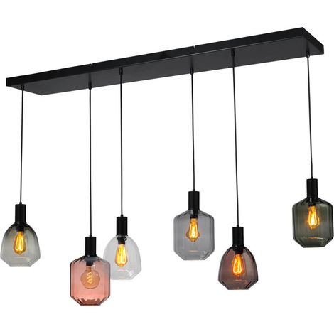 Lampe suspendue 6 lumières - noire - Porto avec des lunettes différentes - 2711-05-05-130-25633